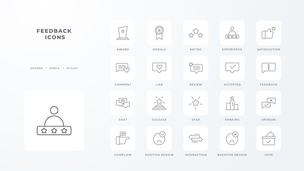 Feedback icons collection with black outline style analytics research information diagram report statistic app Vector illustration