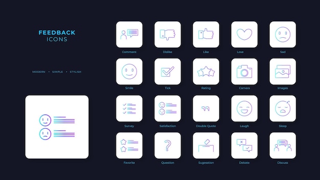 Feedback icons with blue gradient outline style