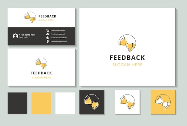 Feedback logo design with editable slogan branding book and