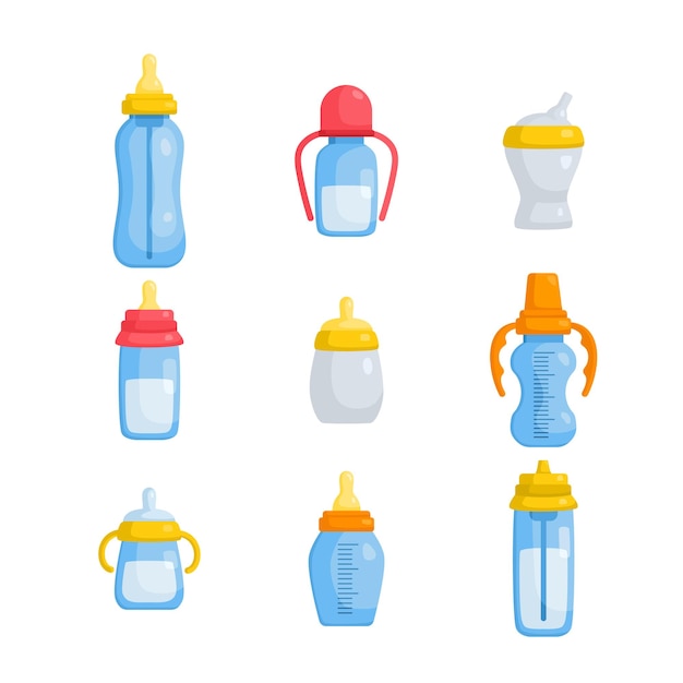 Feeding bottle set cartoon vector illustration