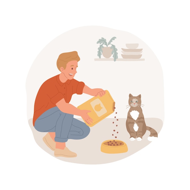 Feeding a cat isolated cartoon vector illustration