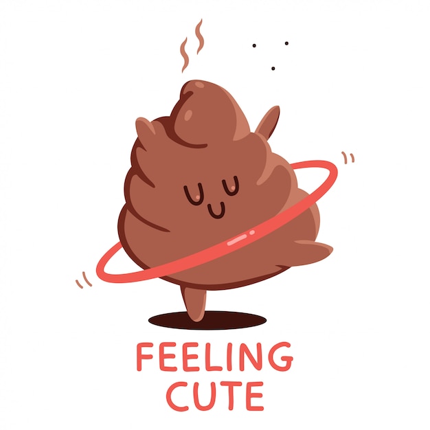 Feeling cute  cartoon concept illustration with funny poop character and hula hoop.