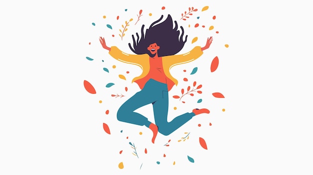 Feeling Free and Careless Flat Vector Illustration on White Background