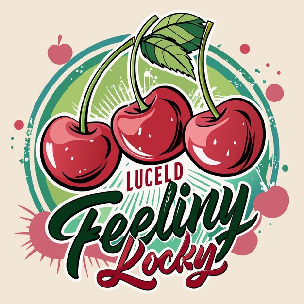 Vector feeling lucky with three cherries vintage style design