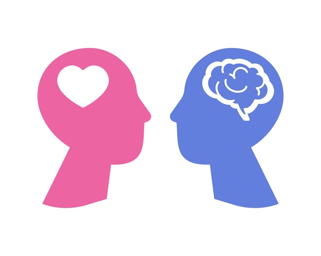 Feelings vs mind concept Psychology of love between a man and a woman