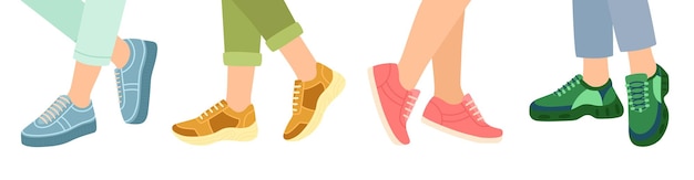 Feet in stylish sneakers, vector illustration