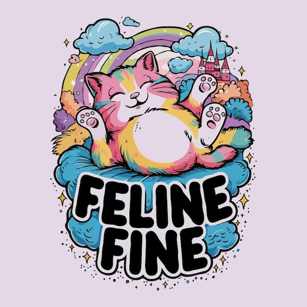 Vector feline fine cat sticker illustration t shirt design