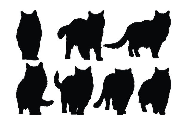 Feline standing silhouette set vector Cute cat walking silhouette bundle design Cute home cat vector design on a white background Domestic cat in different positions silhouette collection