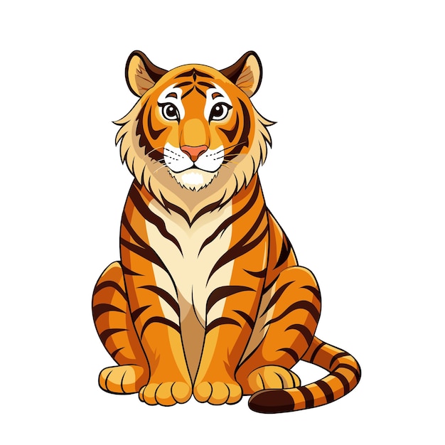 feline tiger sitting cartoon style on white background