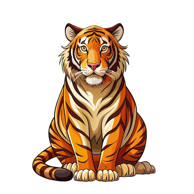 feline tiger sitting cartoon style on white background