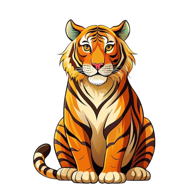 feline tiger sitting cartoon style on white background