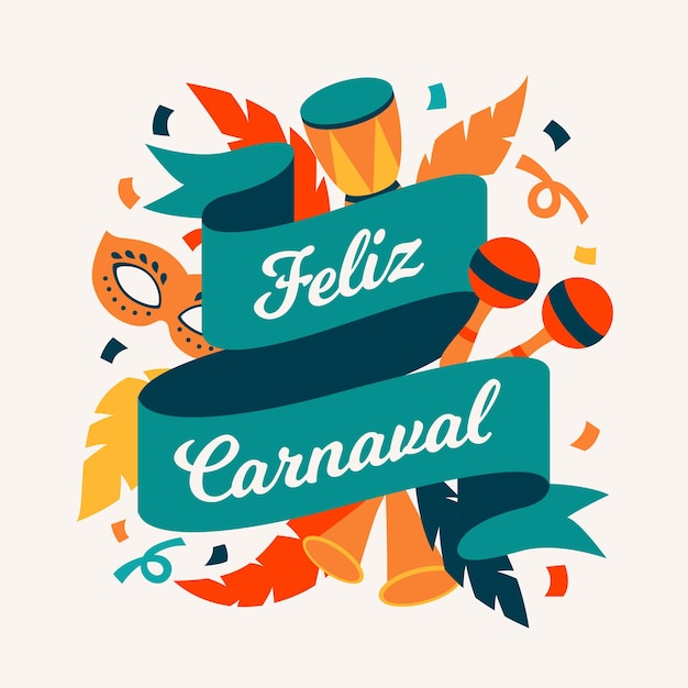 Feliz carnaval Post redes sociales Tambor y maracas