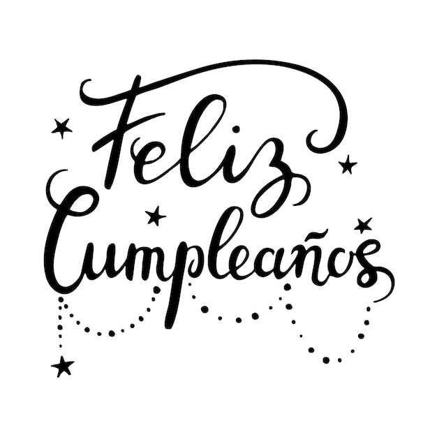 Feliz Cumpleanos Happy Birthday in spanish language Handdrawing lettering vector doodle illustration