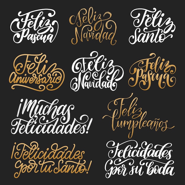 Feliz Navidad Feliz Pascua etc translated from Spanish handwritten phrases Merry Christmas Happy Easter etc