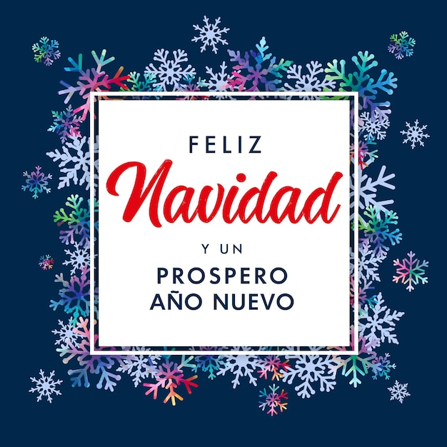 Feliz Navidad Spanish text, Prospero Ano Nuevo, Merry Christmas and Happy New Year greetings.