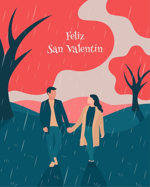 Feliz San Valentin Happy Valentines day couple walking