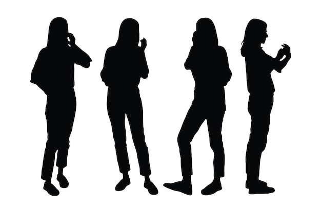 Female anonymous model silhouette set vector with different poses Modern actor silhouette collection on a white background Girl fashion models and actors posing in different styles