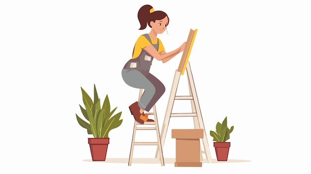 Female Architect Climbing Ladder for Examination