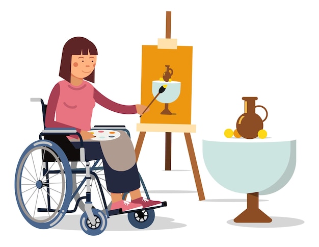 Female artist in wheelchair Creative disabled person