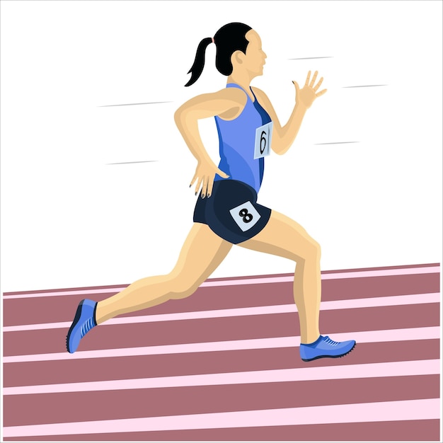 female athlete on running track flat vector illustration design