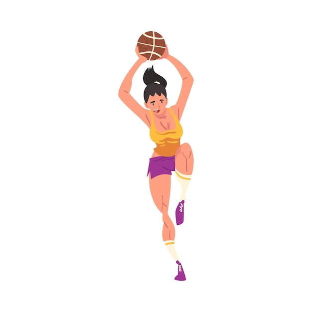 Vector female basketball player woth ball professional sportsman character active sport lifestyle vector illustration