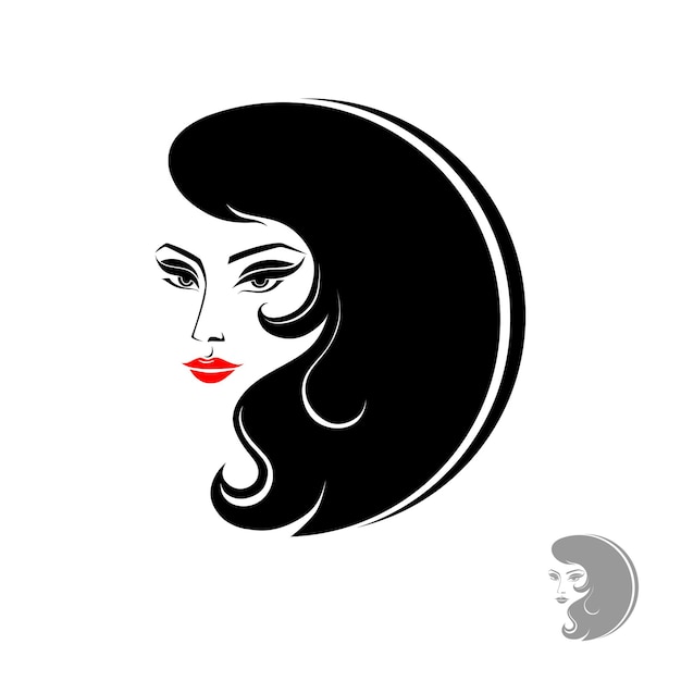 Female beautiful face with long luxurious hair Beauty salon logo vector illustration