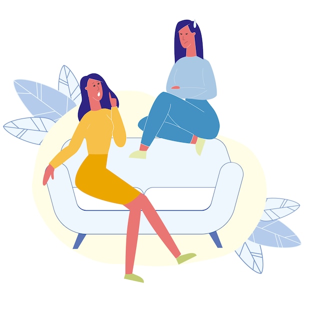 Female Best Friends Talking Flat Illustration