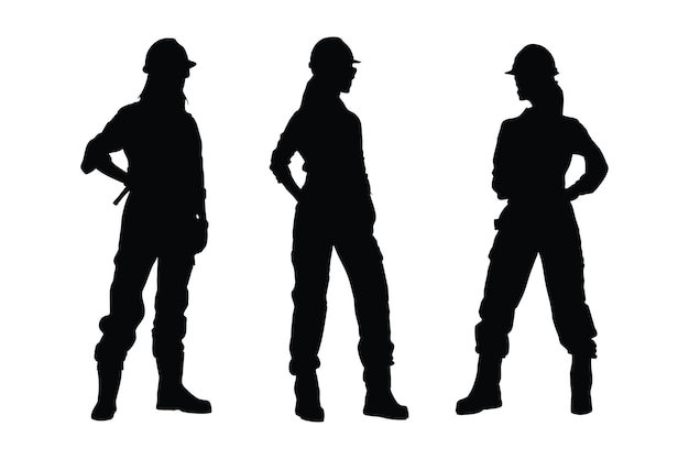 Female bricklayer silhouette collection Mason women with anonymous faces Female bricklayer silhouette set vector on a white background Girl construction worker wearing uniforms silhouette bundle