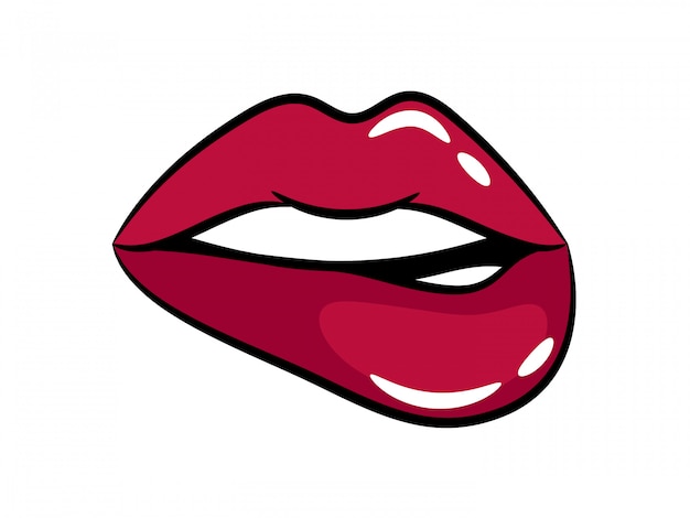 Female bright purple lips. Glossy lips, vector illustration