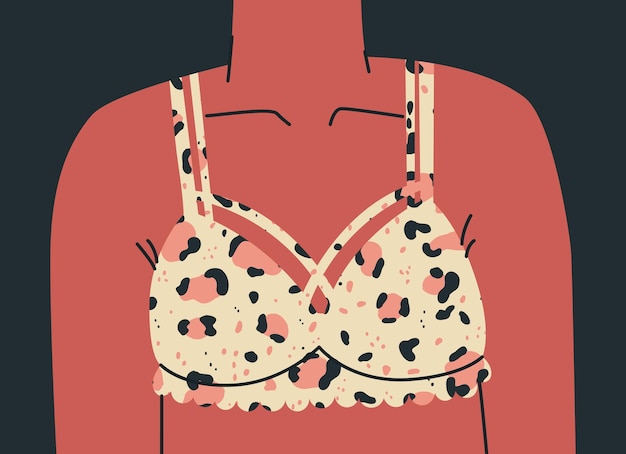 Vector female bust in a beautiful leopard print lace bra upper female body vector trend illustration for design