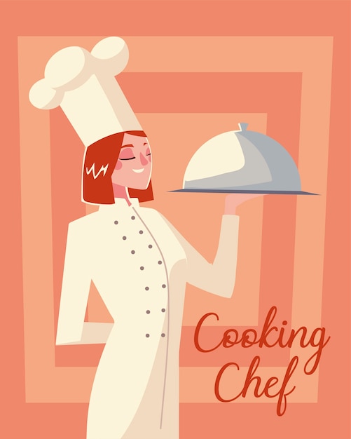 Female chef catering service worker professional restaurant vector illustration