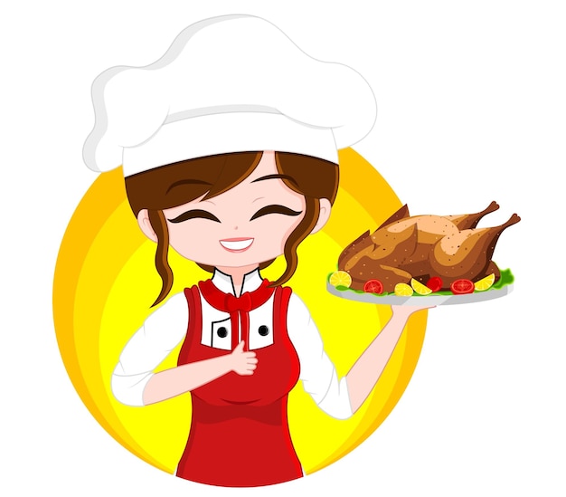 Female Chef Thumbs Up Rotisserie Chicken Icon