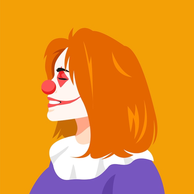 female clown face in profile side view of people face halloween theme circus avatar flat vector