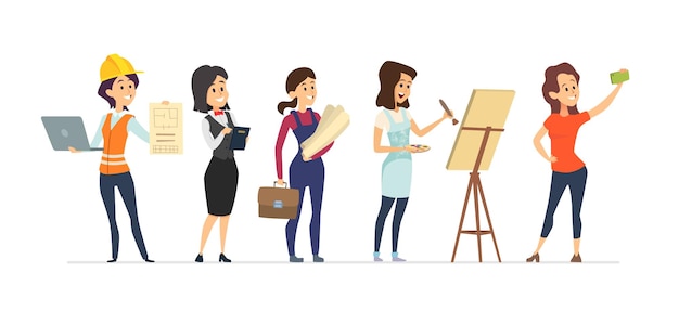 Female diverse professions Young women workers isolated different occupation girls vector characters