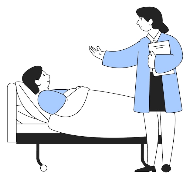 Female doctor caring about patient in hospital bed