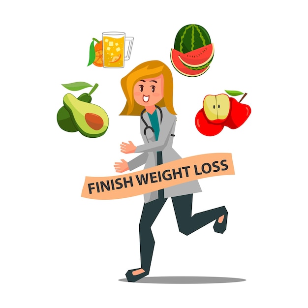 Female doctor nutritionist run finish weight loss with fruits