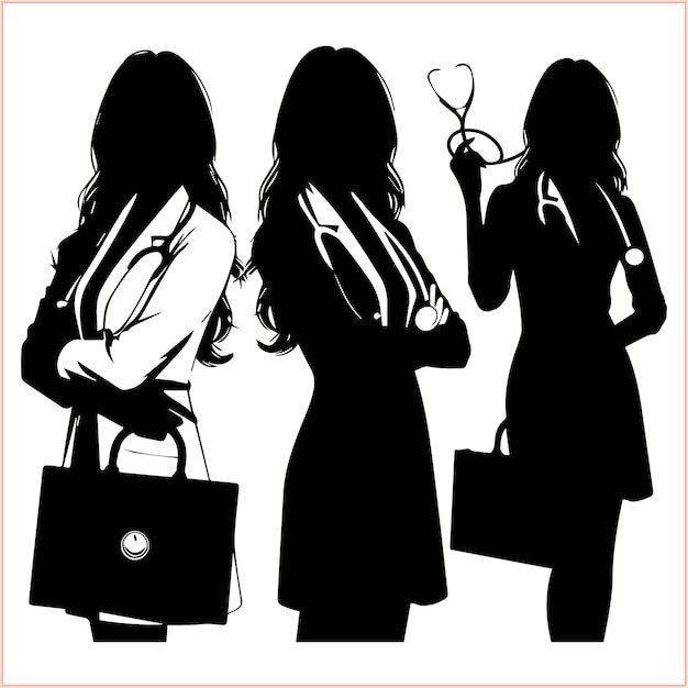 female doctor silhouette illustration bundle physicians standing in different position vector