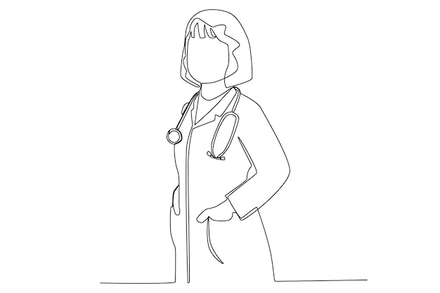 A female doctor waiting for patients in the hospital one line art