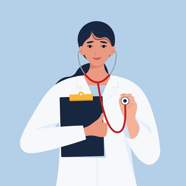 Female doctor with stethoscope.  in flat style