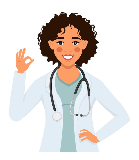 Female doctor with a stethoscope. Medical professional or therapist. Illustration in cartoon style. Vector illustration