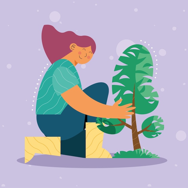 Female ecologist planting tree character