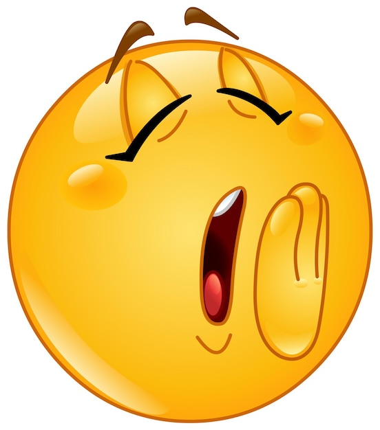 Vector female emoji emoticon yawning with hand over mouth bored or tired