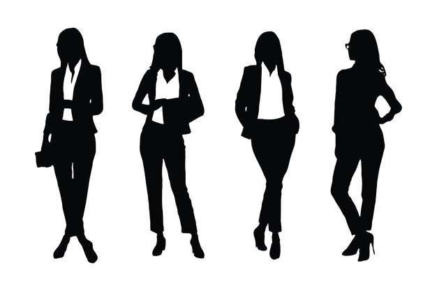 Vector female employee silhouettes with anonymous faces creative woman employee and girl businessman silhouette set vector modern businesswoman bundle wearing suits and standing in different positions