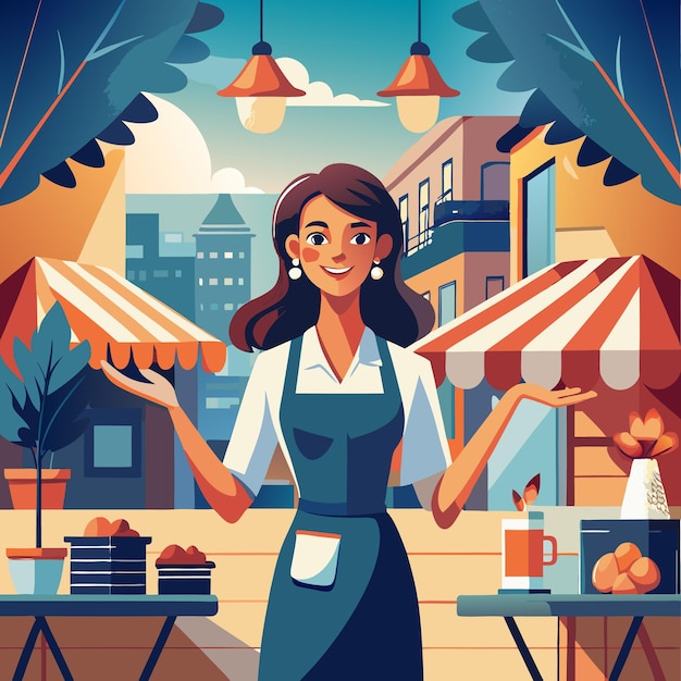 Female Entrepreneur Running a Market Stall Business Illustration