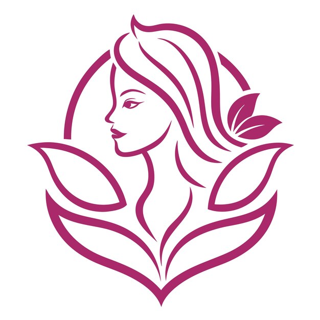 Vector female face with flowers and leaves femine logo female beauty logo