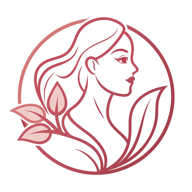 Vector female face with flowers and leaves femine logo female beauty logo