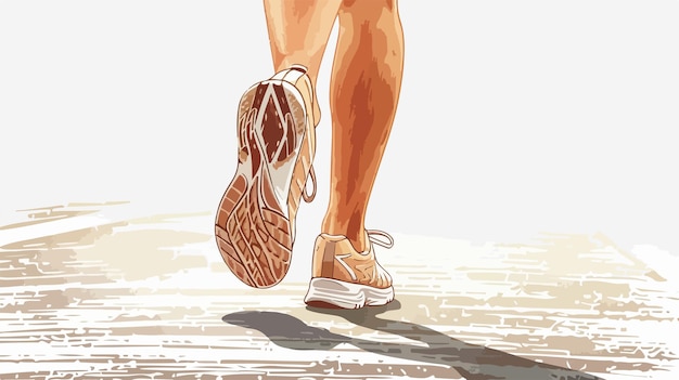 Vector female feet running on road handdrawn vector illustration