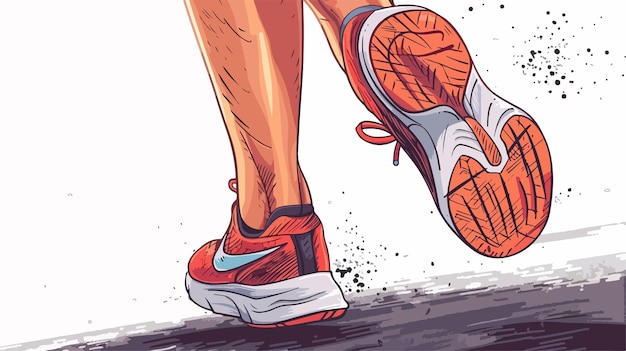 Vector female feet running on road handdrawn vector illustration