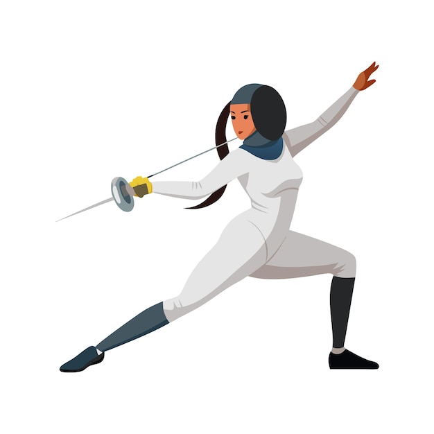 Vector female fencer in action during fencing match