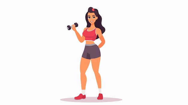 Vector female fitness instructor with dumbbells flat vector illustration